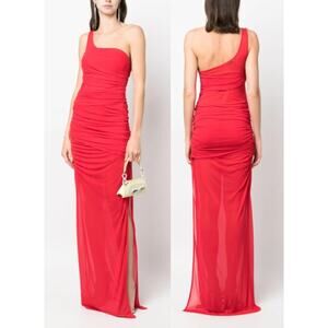 NWT Gauge81 Moni One-Shoulder Sheer Layered Maxi Dress Scarlet Red Women's EU 36